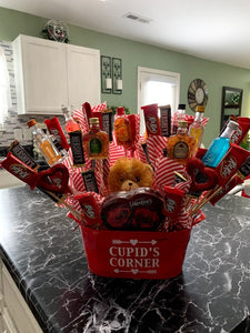 "Cupid Corner" Alcohol and Chocolates Basket