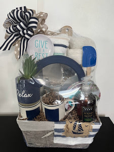 Blue Beige and White Gift Basket