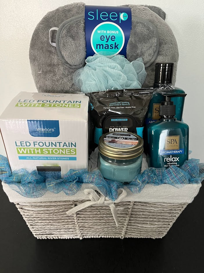 Gray and Blue Relaxation Gift Basket