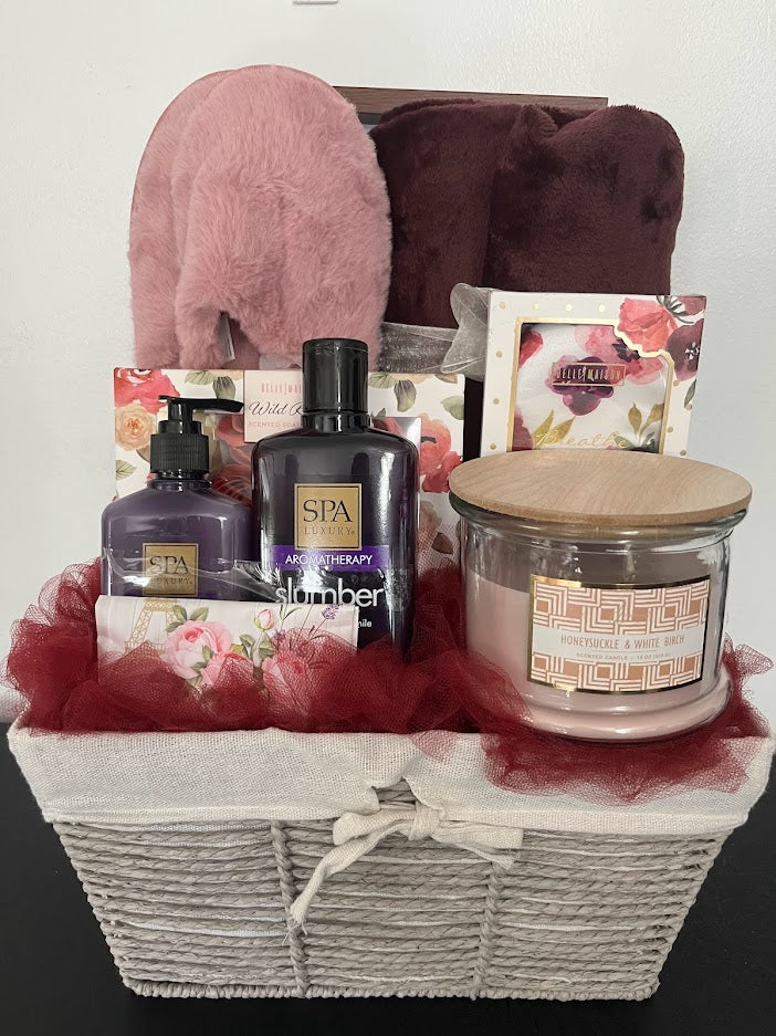 Pink and Burgundy Relaxation Gift Basket