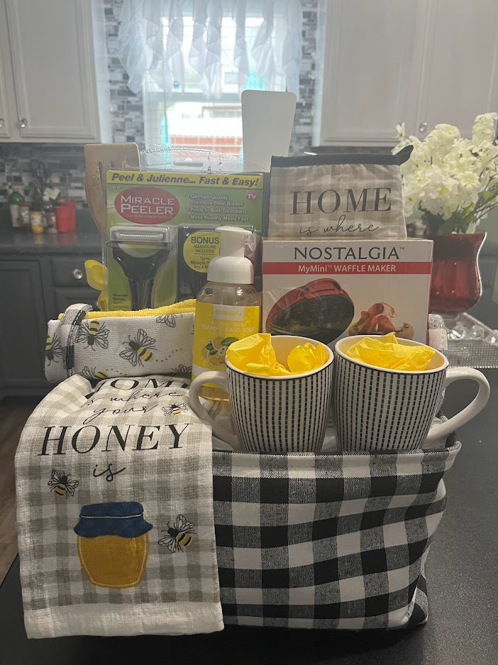Black/White and Yellow Closing/Home-Warming Honeybee Gift Basket/Box
