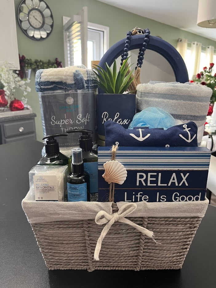 Blue/Navy and White Spa Basket/Box