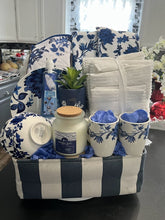 Load image into Gallery viewer, Blue and White Floral Closing/Home-Warming Gift Basket/Box
