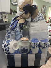 Load image into Gallery viewer, Blue and White Floral Closing/Home-Warming Gift Basket/Box
