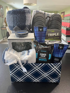 Men’s Navy and Grey Striped Spa Gift Basket/Box