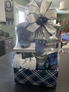 Men’s Navy and Grey Striped Spa Gift Basket/Box