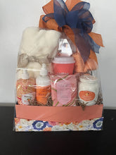Load image into Gallery viewer, Peach and Blue Floral Gift Basket
