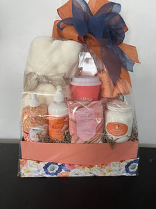 Peach and Blue Floral Gift Basket