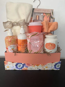 Peach and Blue Floral Gift Basket