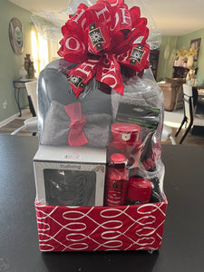 Men’s Red and Grey Striped Spa Gift Basket/Box