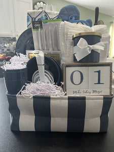 Navy and White Closing/Home-Warming Gift Basket/Box