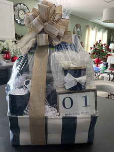 Navy and White Closing/Home-Warming Gift Basket/Box