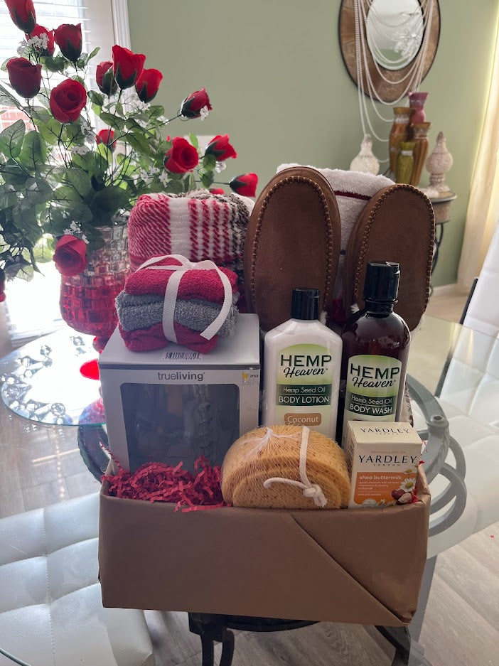 Men’s Red and Tan Striped Spa Gift Basket/Box
