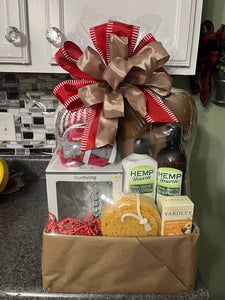 Men’s Red and Tan Striped Spa Gift Basket/Box