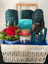 Load image into Gallery viewer, Teal, Blue and Red Relaxation Gift Basket
