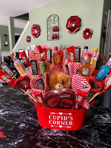 "Cupid Corner" Alcohol and Chocolates Basket