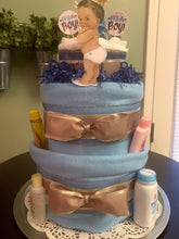 Load image into Gallery viewer, African American Baby Boy King Three Tier Diaper Cake
