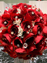Load image into Gallery viewer, Red Roses Bridal Bouquet with Rhinestone Sparkly Cuff with Extra Bling
