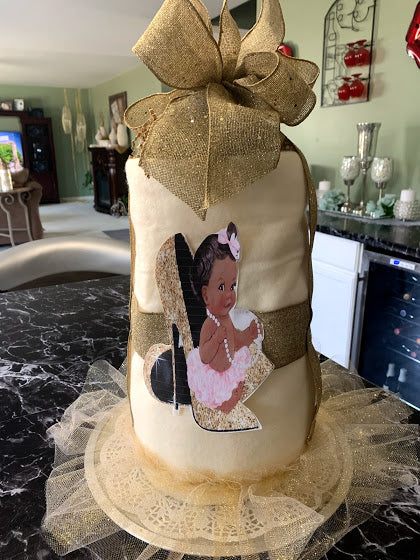 Baby Girl African American Baby in Heels Diaper Cake