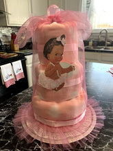 Load image into Gallery viewer, Baby Girl African American Baby in Pink Diaper Cake

