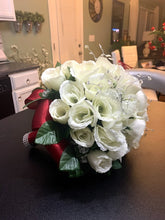 Load image into Gallery viewer, White Roses Bling Bridal Bouquet with Rhinestone Sparkly Cuff
